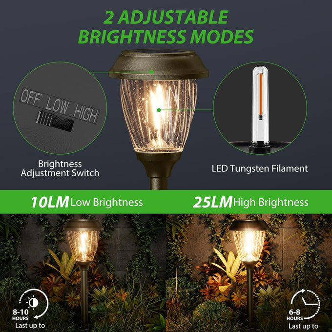 XMCOSY+ Solar Pathway Lights Outdoor 6 Pack, 2 Lighting Solar Garden Lights