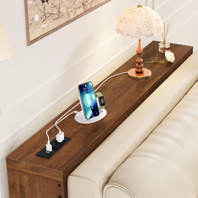 FAVOOSTY 39.4" Sofa Table Behind Couch, Narrow Console Table, Rustic Brown