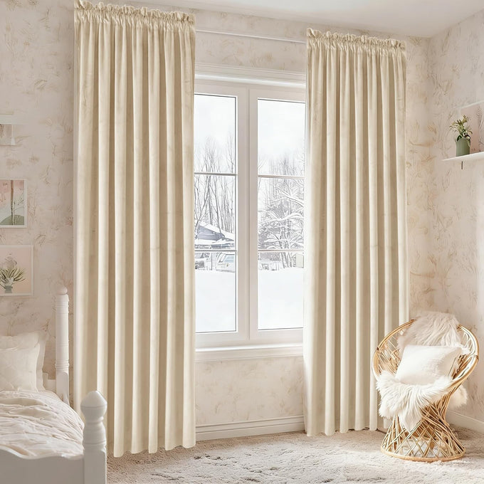 JIUZHEN Beige Velvet Blackout Curtains 52W x 120L 2 Panels with Tiebacks