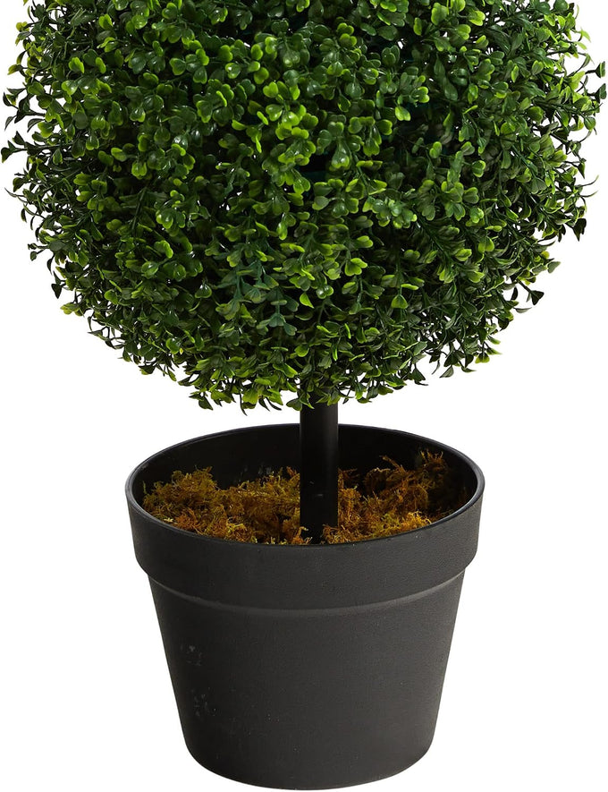 Nearly Natural 36 in Artificial Triple Ball Boxwood Topiary Tree with Pot
