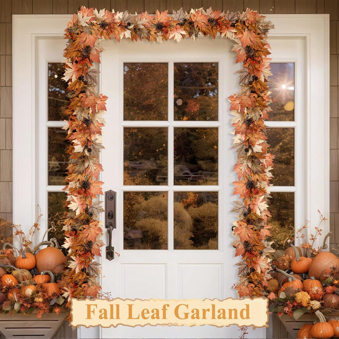 6 FT Lighted Fall Garland with Lights Autumn Automatic ON/Off Timer