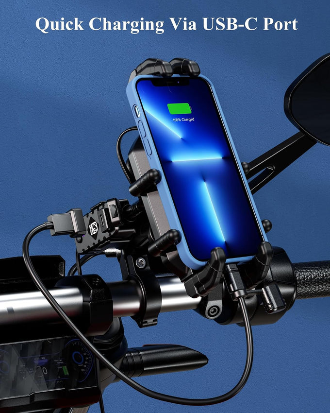 BRCOVAN Motorcycle Phone Mount with Qi Wireless & USB-C Charger