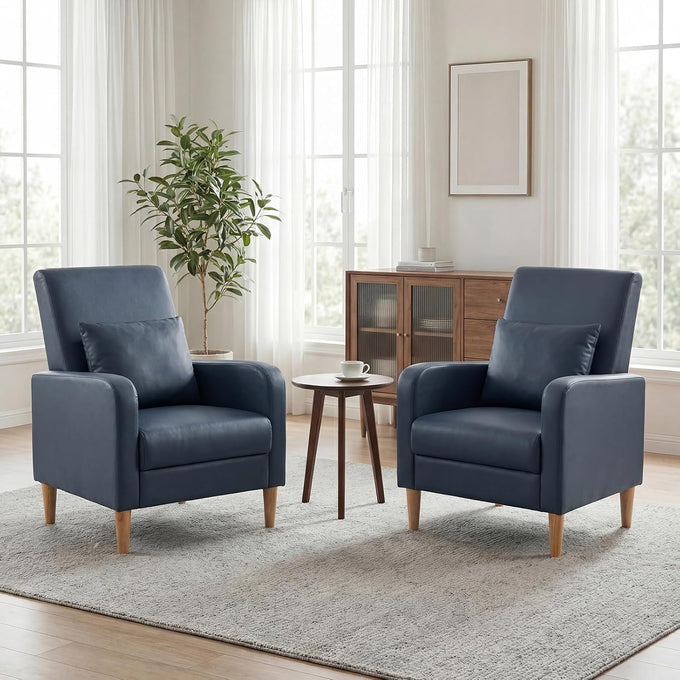 COLAMY Mid-Century Modern Accent Chair, Fabric Upholstered Living Room Chair with Back Pillow & Solid Wood Legs, Comfy Armchair for Living Room, Bedroom, Single Sofa, Beige