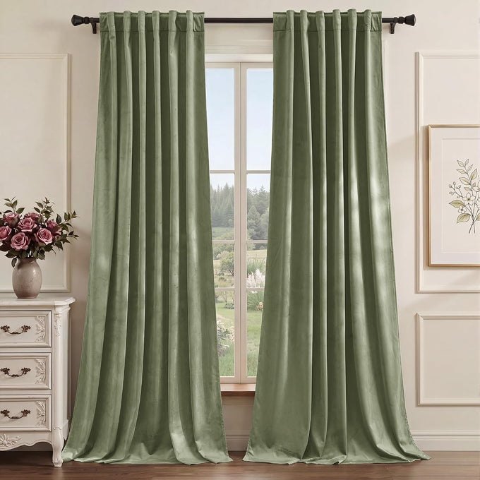 StangH Sage Green Velvet Curtains 108 Inches 2 Panels for High Ceilings
