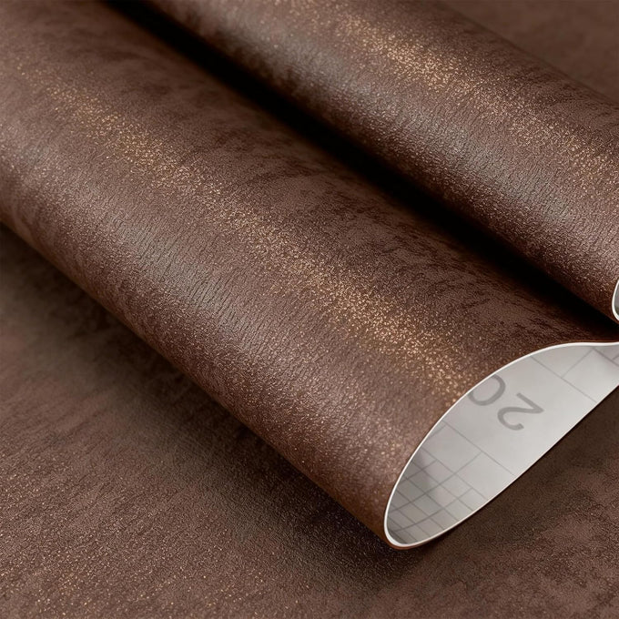 Bumoo Brown Peel and Stick Limewash Wallpaper 16'' x 590'' Coffee Concrete Self-Adhesive Cholocate Contact Paper Modern Texture Moody Leather Waterproof Matte Mural for Living Room Garage Kitchen