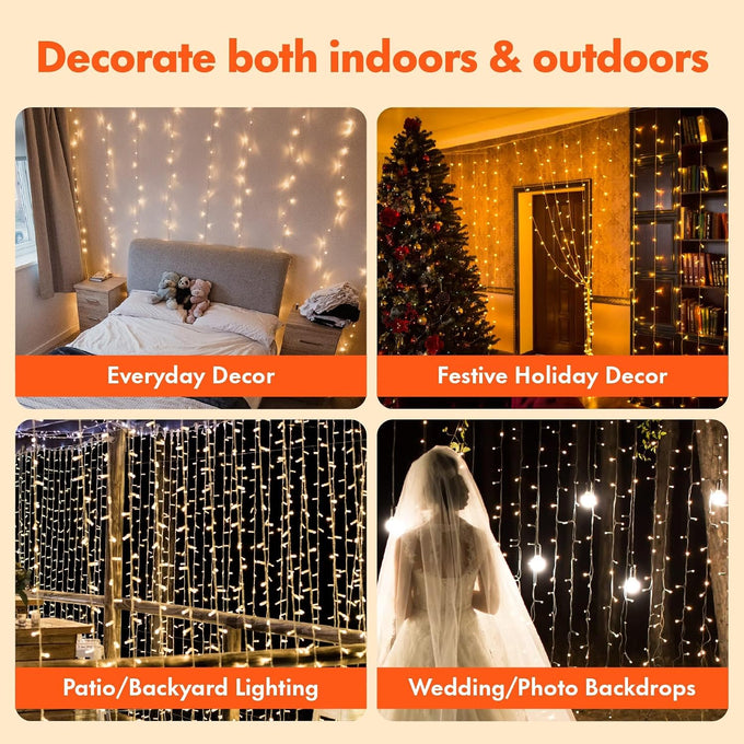 Twinkle Star 300 LED Window Curtain String Lights, Warm White, 2 Pack