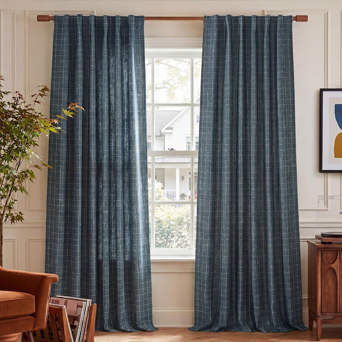 NICETOWN Plaid Jacquard Brown Bedroom Curtains, Rod Pocket & Back Tab Geometric Pattern Thick Wovern Mudcloth Rustic Farmhouse Window Drapes for Home Decor, W52 x L96, 2 Panels