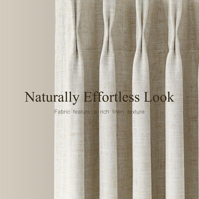 AUSSPVOCT Pinch Pleated 90 Inch Linen Curtains 100% Blackout for Bedroom
