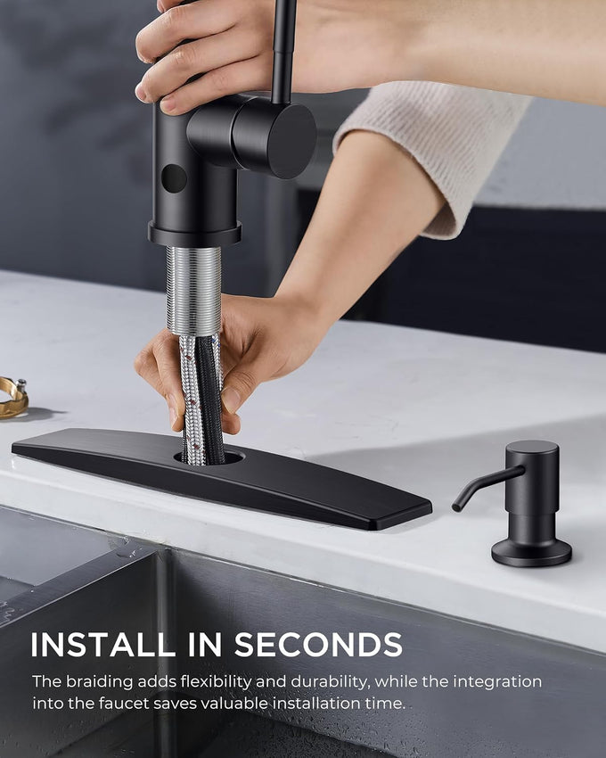 FORIOUS Black Touchless Kitchen Faucet with Soap Dispenser, Hands-Free
