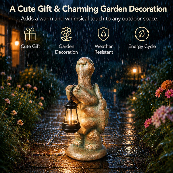 Large 17-In Solar Turtle Garden Statue with Lantern for Outdoor Yard Decor