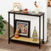 Bamboo Narrow Console Table, 31.5"(L) Wood Small Entryway Table with Rattan and Glass, Accent Slim Hallway Tables, Thin Sofa Side Tables for Hallway, Living Room, Bedroom, Foyer, Walnut