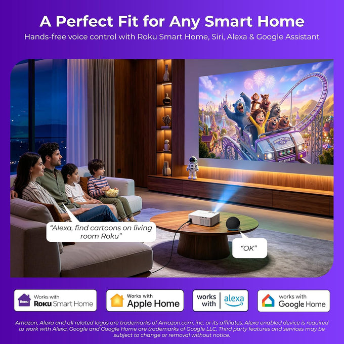 ELEPHAS Roku TV Smart Projector with Wi-Fi and Bluetooth