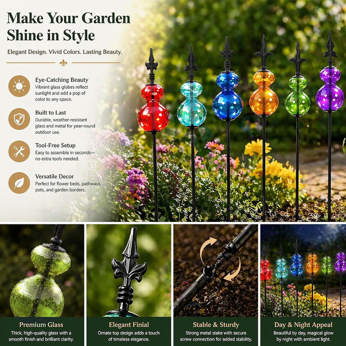 Tandefio 6 Pcs Colorful Blown Glass Garden Stakes Metal Yard Decoration