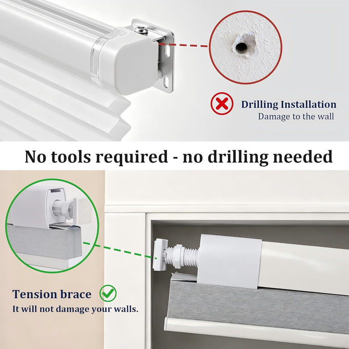 No Tools No Drill Cordless Blackout Cellular Shades White, 34" W x 48" H