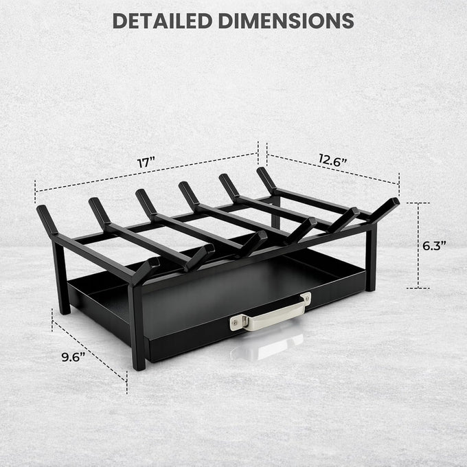FEBTECH Fireplace Grate 17 inch with Removable Ash Tray and 6 Support Bars