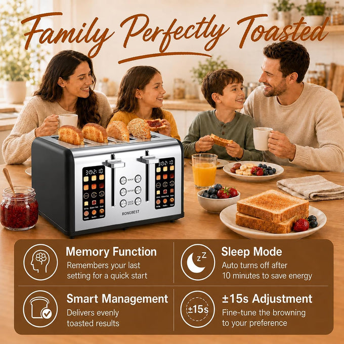 Toaster 4 Slice Touchscreen with Wide Slots, Single-slice Mode, Matte Black