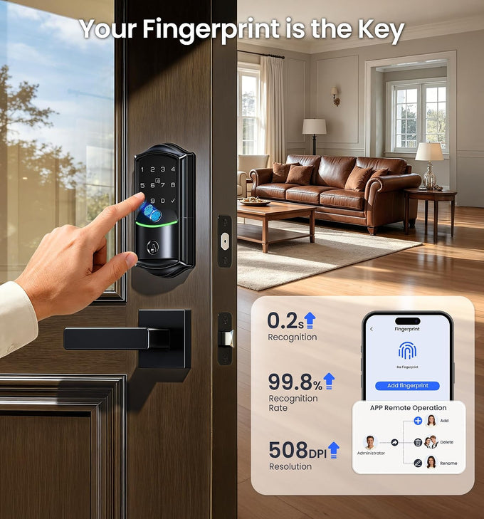 Veise VE027-L WiFi Smart Lock with Handles Set for Front Door, Matte Black