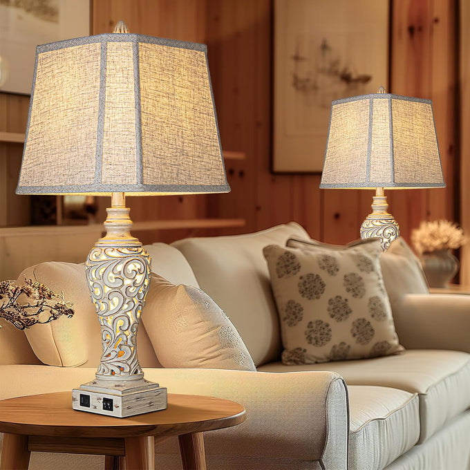 LuxSight Collection 28.5" Table Lamps Set of 2 with Nightlight for Bedroom