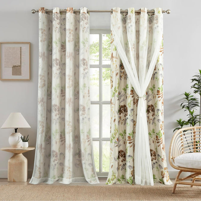Leeva Print Curtains for Bedroom, Flower Patterned Blackout Window Treatments Curtains 60 Inches Wide for Sliding Doors Hallway, 60 x 106 Inches