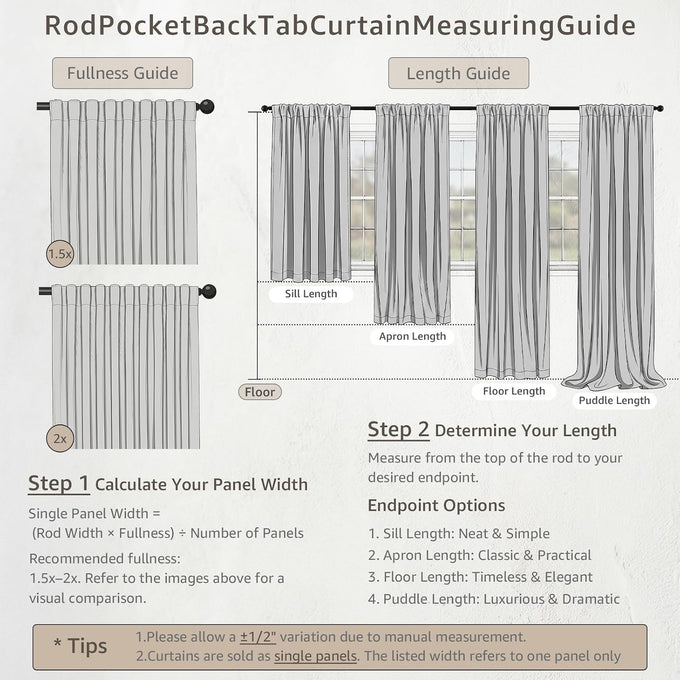 jinchan Floral Linen Curtains Embroidered Back Tab 54Wx84L 2 Panels