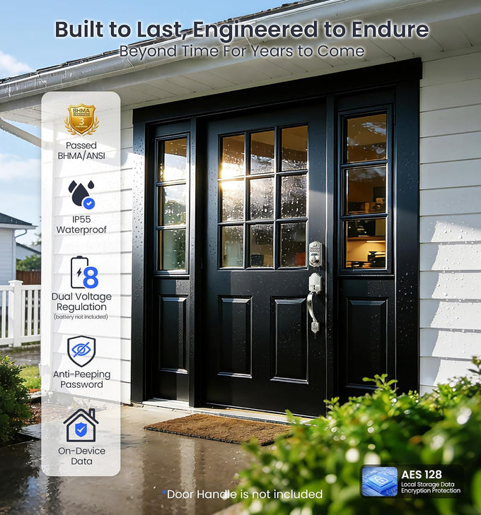 Veise VE012W WiFi Fingerprint Smart Lock for Front Door, Satin Nickel