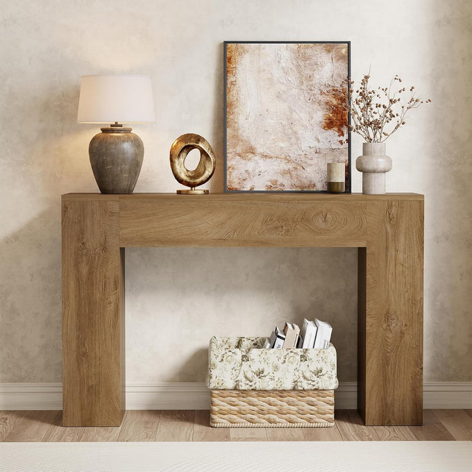 Epecoya 43-Inch Wood Console Table for Entryway, Light Oak Brown