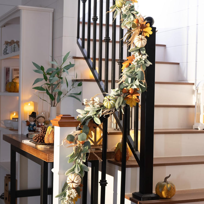 Valery Madelyn 6ft Fall Garland for Mantle with Pumpkins