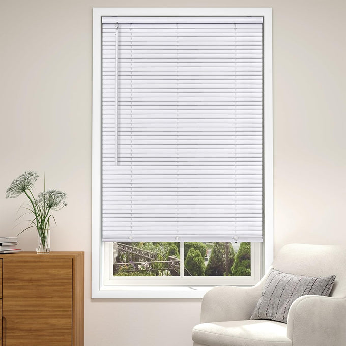 LazBlinds 1" Light Filtering Vinyl Mini Blinds, White, 48" W x 72" H