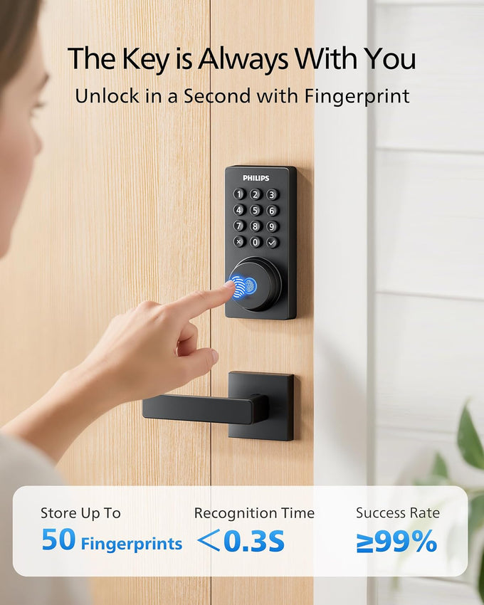 Philips WiFi Keypad Deadbolt with Handle, Built-in WiFi, APP Remote Control