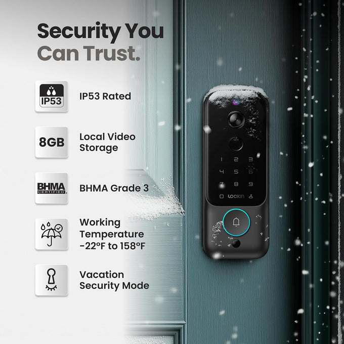 Lockin Veno Plus Smart Lock with Camera, Palm Vein Entry, 2K 180° Video
