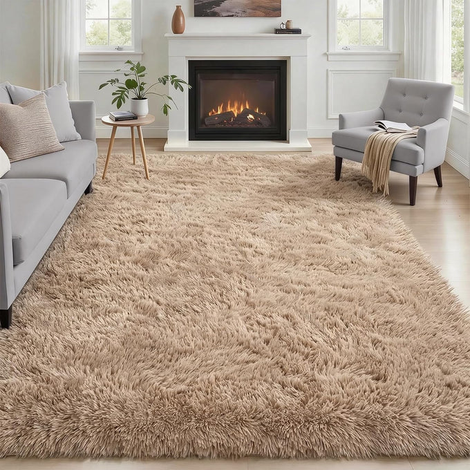 8x10 Area Rug Living Room Bedroom: Fluffy Plush Shag Carpet Black