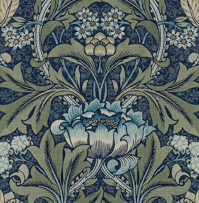 Acanthus Floral Vintage Prepasted Wallpaper (Charocal & Goldenrod)