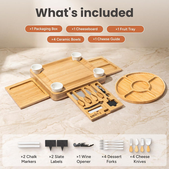 SMIRLY Charcuterie Boards Set, Large Cheese Board Set, Bamboo