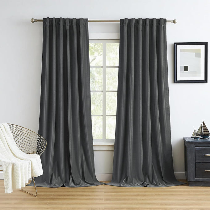 MUMFAS Burnt Orange Velvet Curtains 80 Inches Long Back Tab Rod Pocket Drapes for Bedroom Living Room W52 x L80 Inch 2 Panels