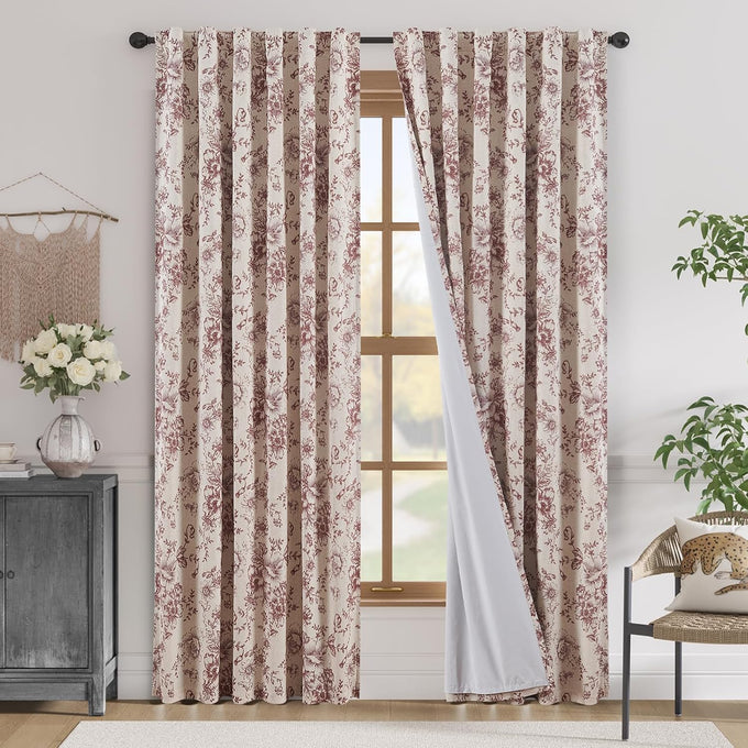 jinchan Floral Linen Blackout Curtains for Bedroom 90 Inches Long