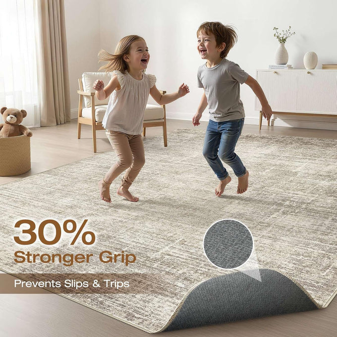 LOONGRUG 8x10 Area Rugs Washable Neutral Modern Rug for Living Room Brown