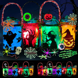 8 Pack Halloween DIY Lantern Jar Craft Kit Decor Supplies Gifts ,Halloween Crafts for Kids Ages 4-12 ,for Adult ,Crafts Activities for School, Indoor Outdoor Garden Home DIY Decor Art Kit Project