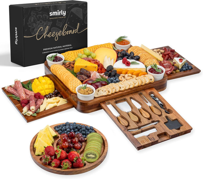 SMIRLY Charcuterie Boards Set, Large Cheese Board Set, Bamboo