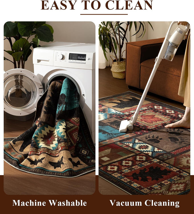 YIHOUSE Washable Rustic Cabin Area Rugs 5x7 Brown