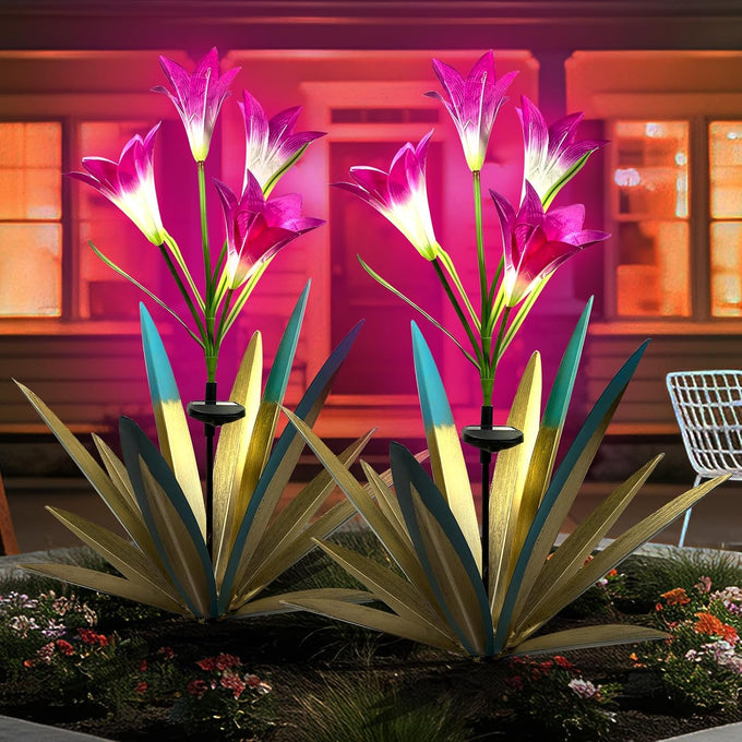 Homight Solar Metal Agave Lily Flower Garden Sculpture with LED Lights 30.3 Inch Waterproof Outdoor/Indoor Yard Decor Handmade Lawn Ornament Gift for Family Friends (3, Grass Green)