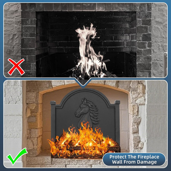 G GOOD GAIN Fireplace Back Plates 20 inch with Feet Decorative Horse Design