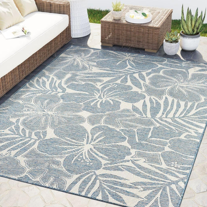 Abani Green Area Rug – Ocean Collection – 4' x 6' Tropical Flower – Indoor & Outdoor Use – UV Protected, Fade-Resistant, Easy to Clean – Durable for Patio, Deck, Entryway, or Kitchen
