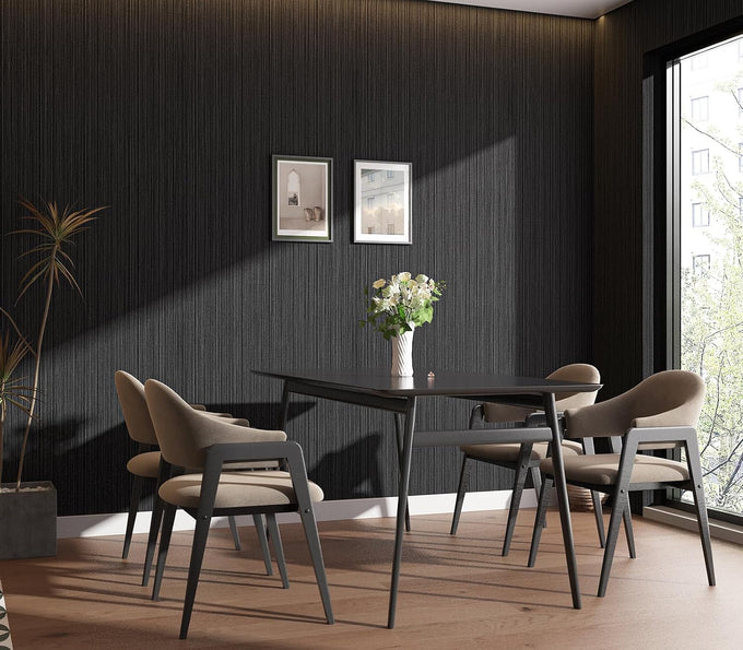Black Grasscloth Self-Adhesive Wallpaper 23.6"x787"