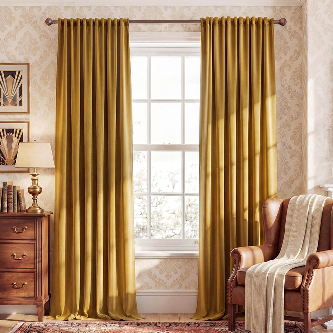 NICETOWN Gold Brown Velvet Curtains for Living Room, 2 Panels, W52 x L144