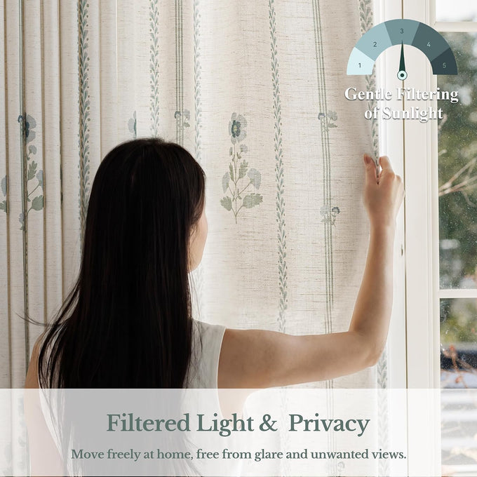 Pinch Pleated Curtains Luxury Light Filtering Floral Curtains for Living Room Bedroom Dining Room - 95 Inches Linen Drapes Farmhouse Window Curtains with Hooks - 2 Panels Set, 40" W x 95" L