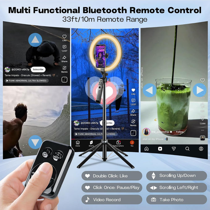 Vlogging Kit with 2 Mics and 10" Ring Light, 71” Tracking Tripod for iPhone