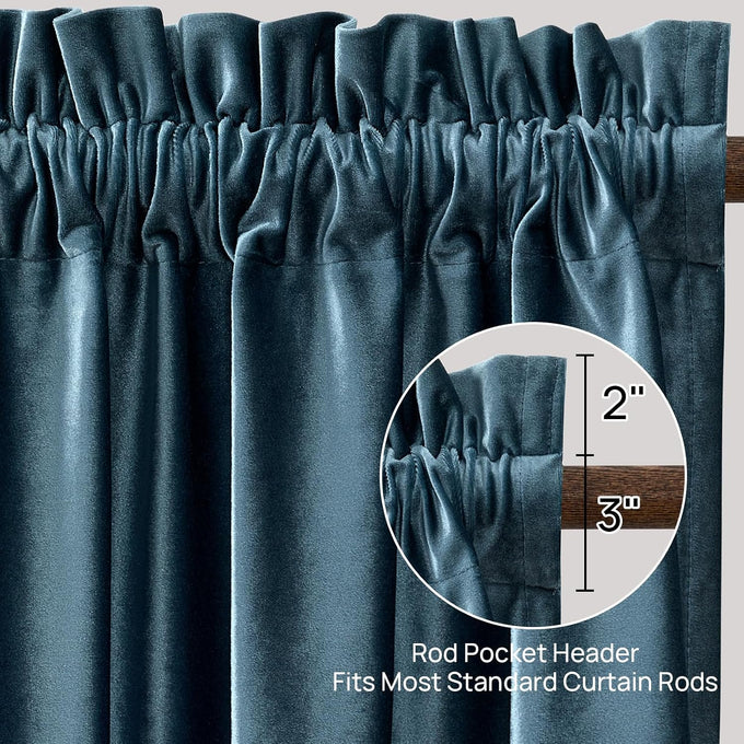 Stone Blue Velvet Curtains 120 inches for Living Room Luxury Room Darkening Grayish Blue Curtain Elegant Bedroom Thermal Insulated Modern Heavy Soft Soundproof Rod Pocket Window Drapes Set of 2 Panel