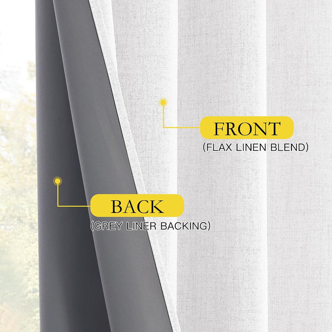 NICETOWN 100% Blackout Linen Curtains 108" Length 2 Panels, Greyish White