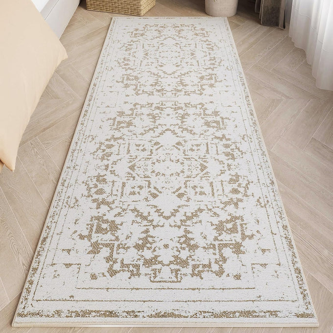 Vintage Runner Rug Non Slip for Hallway Bathroom Kitchen 3x10 ft, Ultra Soft Boho Carpet Runner with Low Pile Design Machine Washable Runner Rugs for Entryway Laundry Living Room (Black)