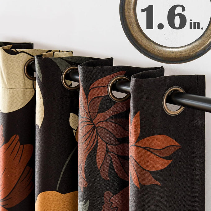 jinchan Beige Boho Floral Blackout Curtains 63 Inch Grommet 2 Panels